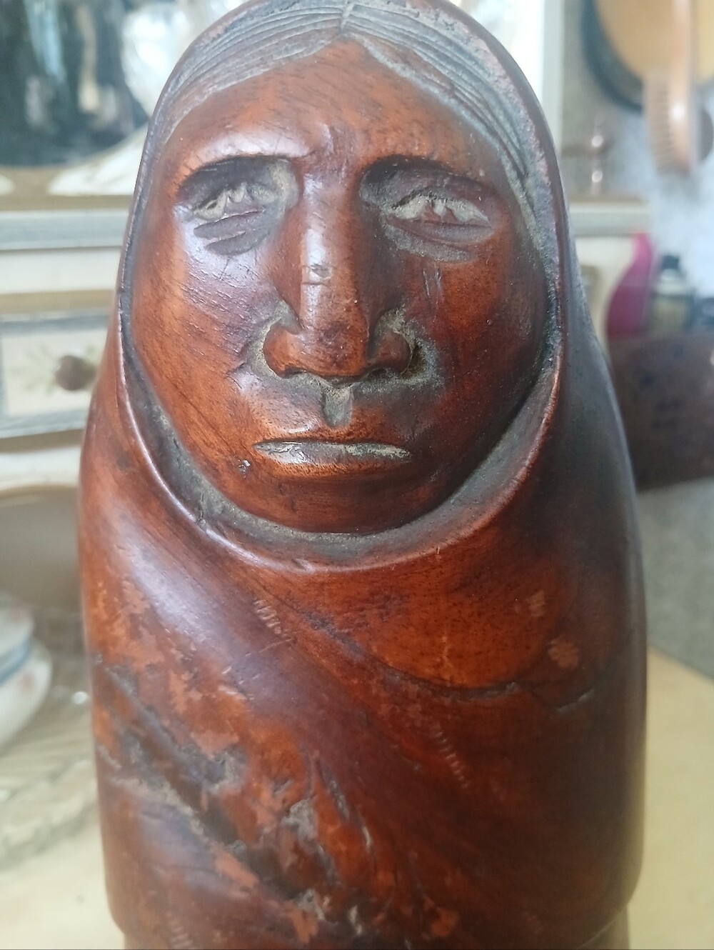 Vintage Midcentury Flores Arias Hand Carved Wood Sculpture 1940-1950